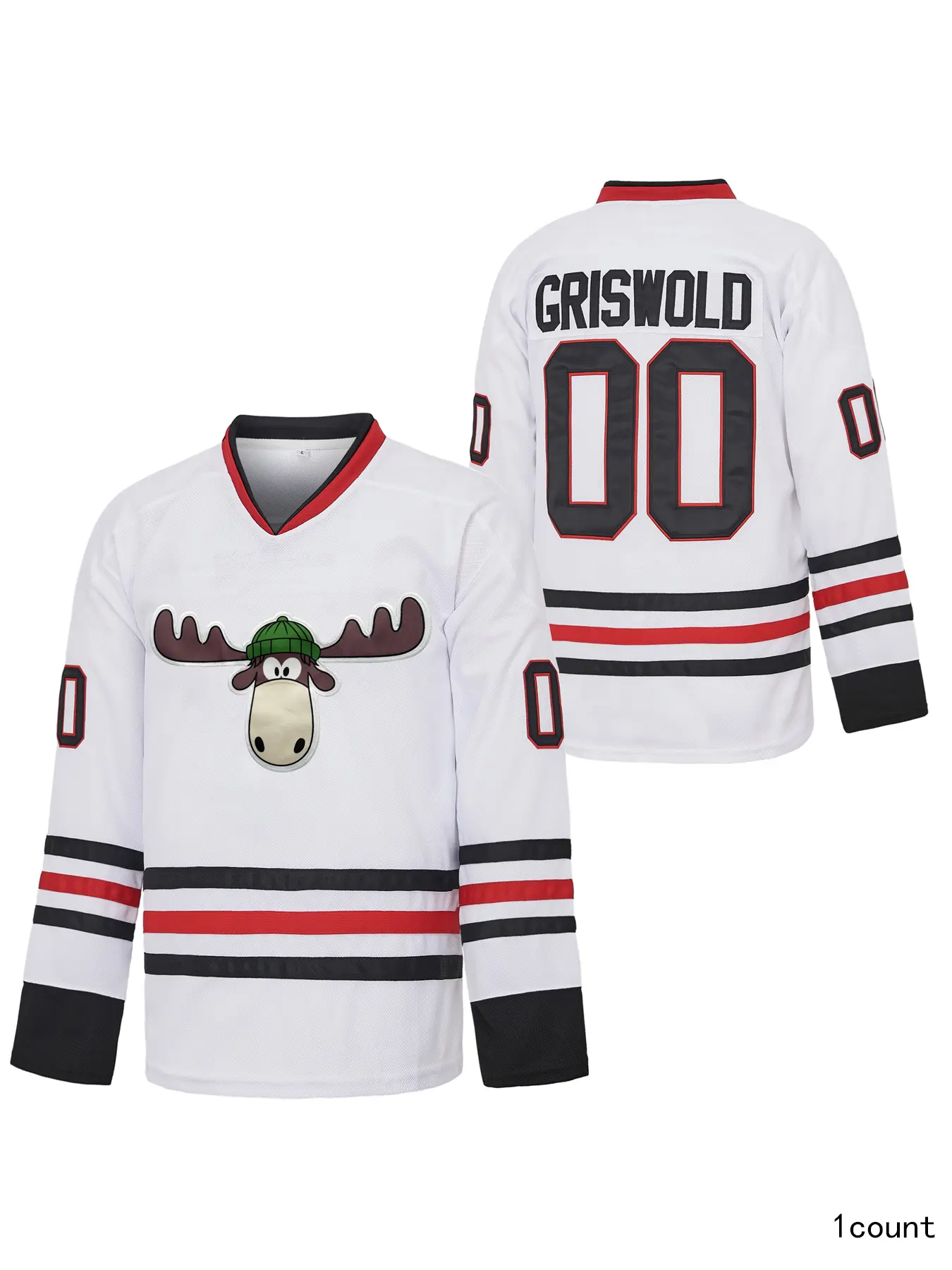Men's Griswold #00 Hockey Jersey with Embroidered Unique Moose Graphic, Striped Sporty Chic Style for a Male Watch Party