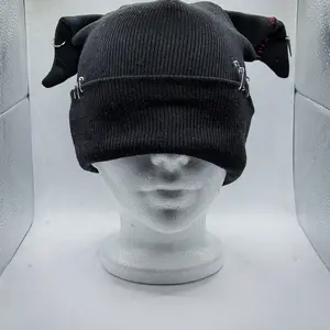 Dog Ear Beanie - Black Knit Hat with Unique Ear Design for Cozy Winter Wear