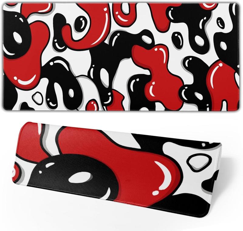 Japanese Anime Geometric Gaming Mouse Pad XL 31.5x11.8 Inch Red Black White Japanese Mouse Mat Desk Mat Extended Large Mousepad With Non-Slip Rubber Base Stitched Edge Mousepad for Work Gaming Desktop