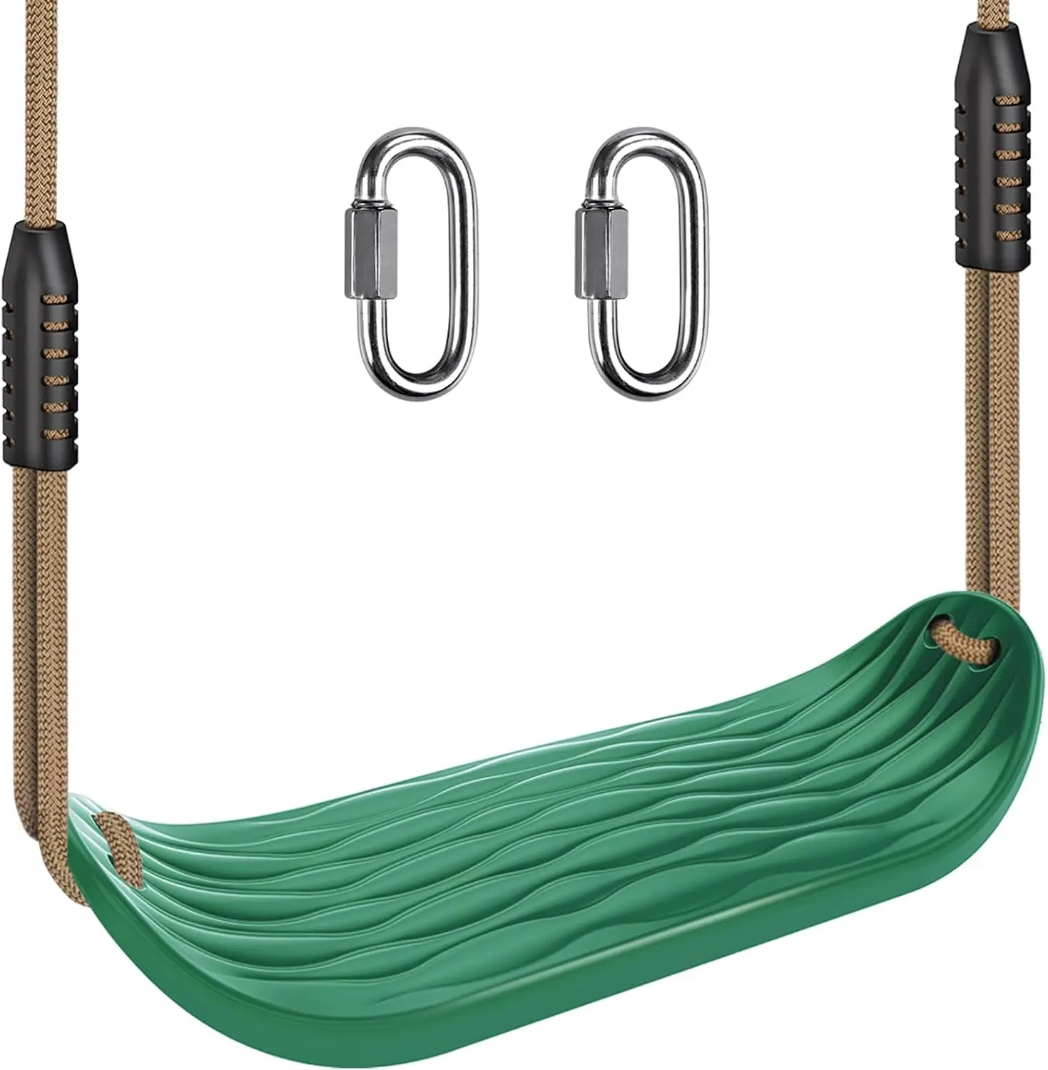 Heavy Duty Swing Seat Replacement, Kids & Adults, Adjustable Rope| Non-Slip Seat Design, Includes 2 Carabiners, Adjustable Rope Length 57-80", Durable Plastic Design, Fits Tree Swings & Sets