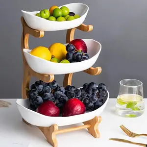 Ceramic Fruit Bowl for Kitchen Counter, 2-Tier & 3-Tier Fruit Basket, Home Fruit Bowl Set with Holder, Decor, Snacks Nuts Bread Candy Storage