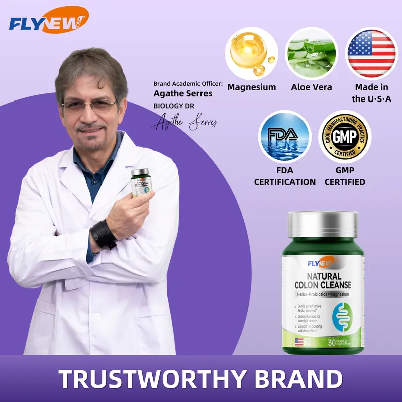 FLYNEW Gentle Effective Dietary Supplement Capsules - 30 Capsules, 15-Day Gut Cleanse, Organic Herbs & Magnesium, Gut Issues Relief, Digestive Health Support, Bloated Stomach Relief, Colon Health Support