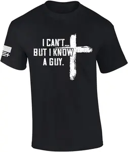 TRENZ SHIRT COMPANY Men's Christian Cotton-Polyester Short-Sleeve Top, "I Can't But I Know A Guy" Cross Print Casual Clothes, Menswear T-Shirt