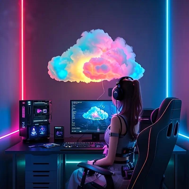 3D Thundercloud Light Set RGB Multicoloured LED Cloud-Shaped String Lights with Rainbow and Storm Cloud Effects Easy to Install Plug-and-Play for Indoor Rooms Christmas and Gaming Setups