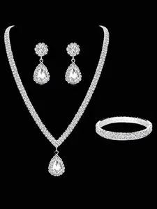 4pcs  Jewelry Set – Double Layer Necklace, Bracelet & Drop Earrings, Elegant  Accessories for Parties & Special Occasions