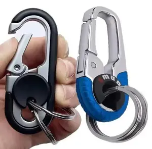 Men's Keychain Hook Stainless Steel Buckle Outdoor Carabiner Climbing Tool Double Ring Car Fishing Key Ring Car Accessories Zinc Alloy Plastic 2.2x6.2CM