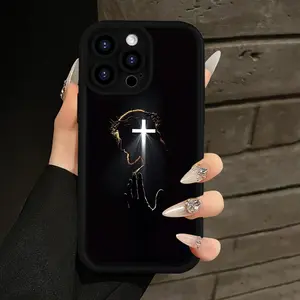 This Phone Case Showcases a Pattern of a Religious Cross And a Silhouette of Against a Black Sky, Designed with a Precise Cutout for Complete Phone Protection. Suitable for IPhone17 11 12 13 14 15 16 Pro Max Air Plus