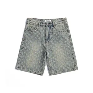 Men'sDenimShorts,RelaxedFitDistressedJeanShortPantsforMen,BreathableCasualStreetwearShorts,CraftedKneeLengthShortPantsLooseOversizeBaggyTrouserWomenswearBottom