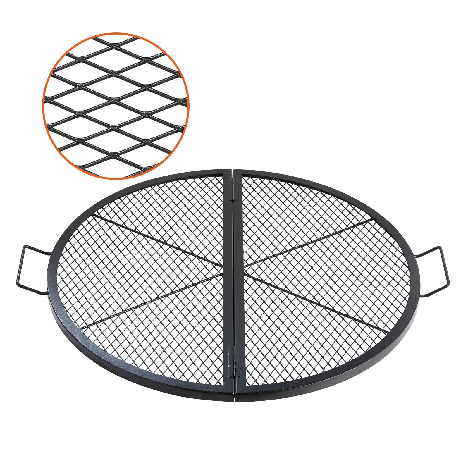 X-Marks Fire Pit Grill Grate, Foldable Round Cooking Grate, Heavy-Duty Steel Campfire Grill Grid With Handle And Support Wire, Portable Camping Cookware For Outdoor Parties, 36-Inch Black