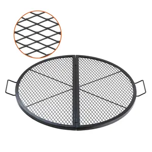 X-Marks Fire Pit Grill Grate, Foldable Round Cooking Grate, Heavy-Duty Steel Campfire Grill Grid With Handle And Support Wire, Portable Camping Cookware For Outdoor Parties, 36-Inch Black