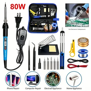 Adjustable Temperature Soldering Iron Set, 80W Fast Heat Up Welding Tool, 110-220V Universal Voltage, Rosin Solder Wire Desoldering Pump & Storage Bag for Home Workshop Use