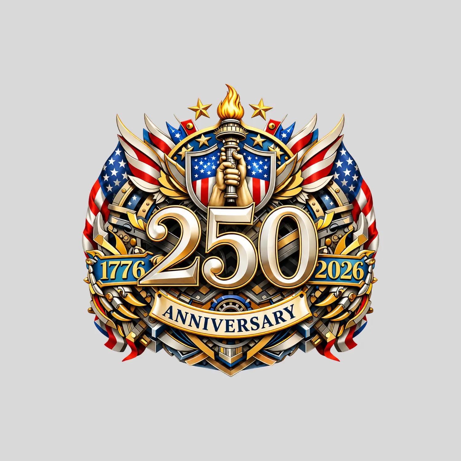 USA 250 Sticker Patriotic Torch Shield, 1776–2026 Anniversary Decal, American Pride Premium Decal , Waterproof Vinyl Sticker for Laptop, Phone