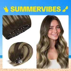 GOO GOO Micro Loop Beaded Weft Hair Extensions Human Hair, Beaded Sew In Weft Extensions Straight Human Hair for Scalp Friendly with Invisible and Natural Hair Look#Summervibes