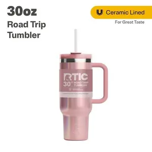 RTIC 30oz Ceramic Lined Road Trip Tumbler with Pop-Off Straw, Pink Polvoriento Finish, Drinkware Flask for Great Taste