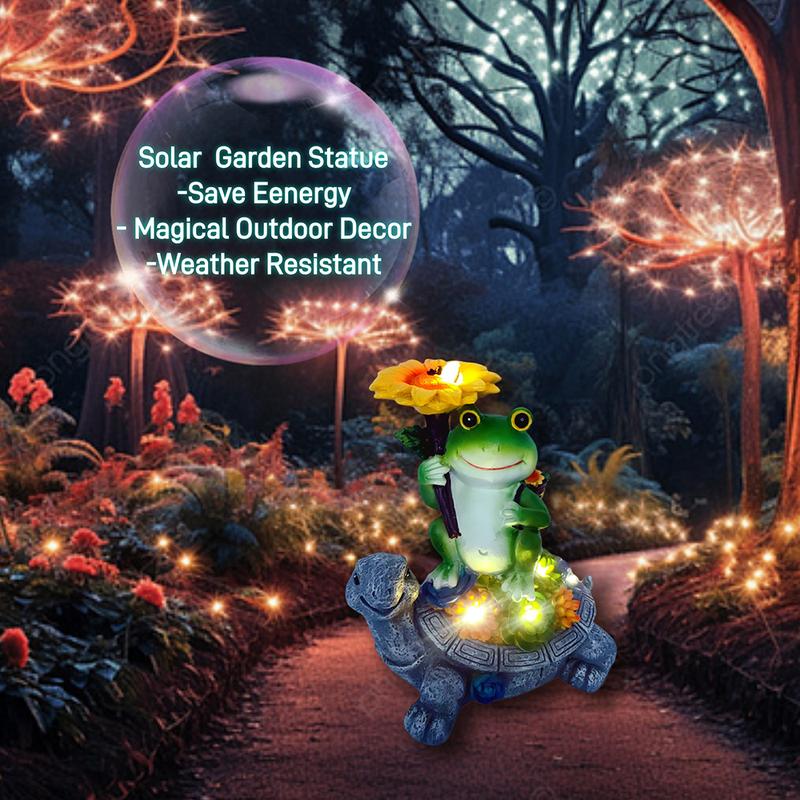 Solar Garden Statue Fairy Animal Figurine Light for Outside Outdoor Decorations Resin Turtle Statues Pathway Light for Patio Yard Lawn with Sunflower and Succulent Details