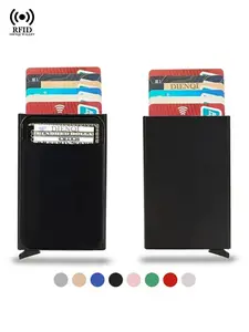 Slim Aluminum Bank Credit Card Holders Wallets With Elasticity Back Pouch Mini RFID Blocking Automatic Pop up Bank Card Case, Wallet for Men Women, Daily Use,Gift for Dad&Husband, Aluminum Metal Wallet