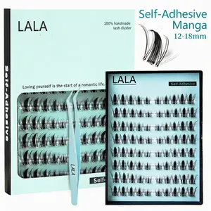 [MOTHER'S DAY SALE]「pre-mapped manga 】LALA Self-Adhesive Eyelashes 12-18m D-Curly Pre-Glued Lash Clusters Easy Application & Reusable No Glue Needed for Natural Look