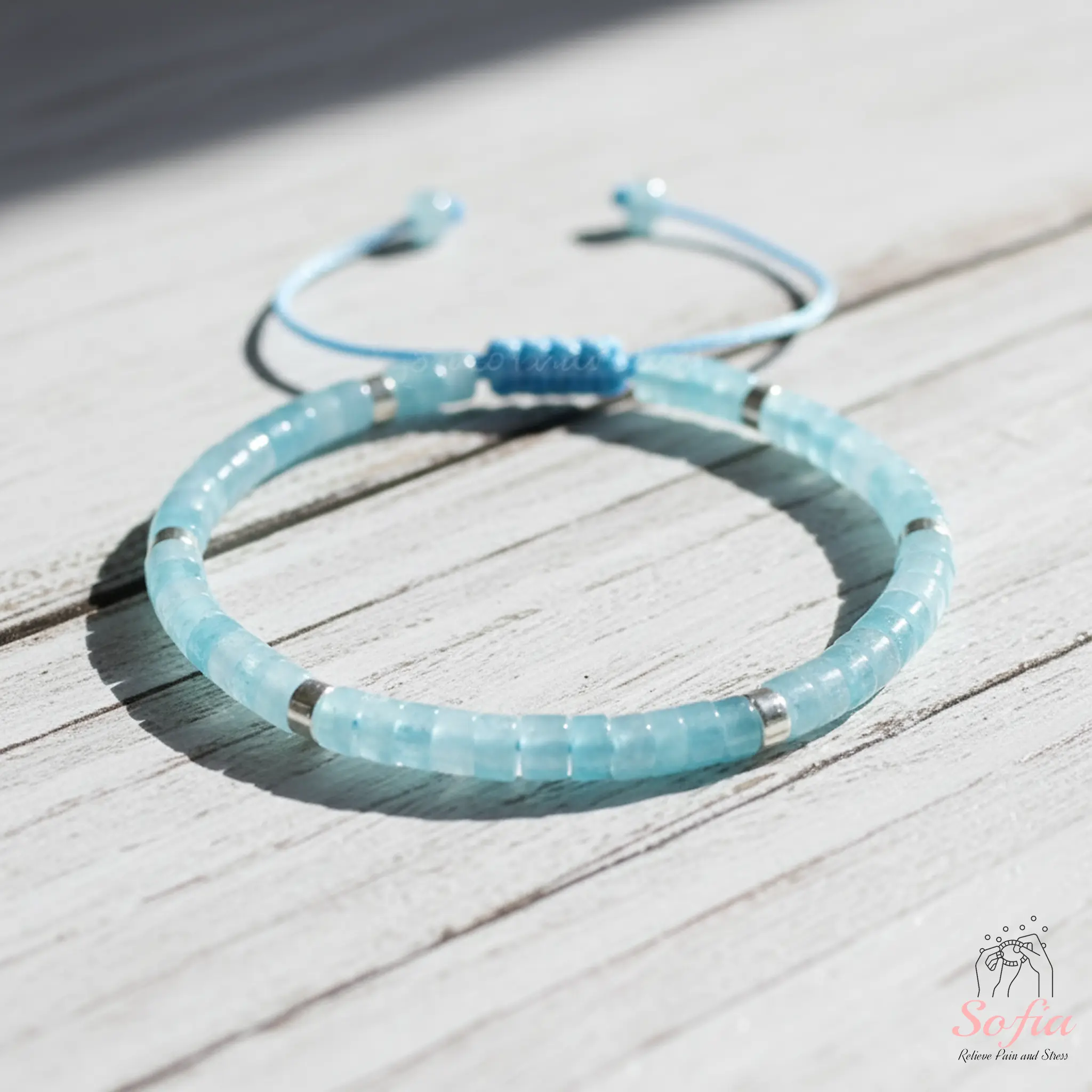 Sofia Natural Aquamarine Barrel Shape Gemstone Bracelet, Handmade Braided Dainty Minimalist Healing Crystal Bracelet, Ideal Daily Wear Gift for Her, Crystal Bracelets