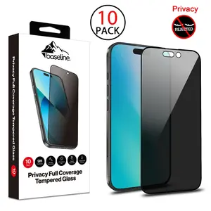 Baseline Privacy Full Coverage Tempered Glass Screen Protector 10-Pack for Apple iPhone 16 15 15 Pro 14 Pro 6.1 inch Black
