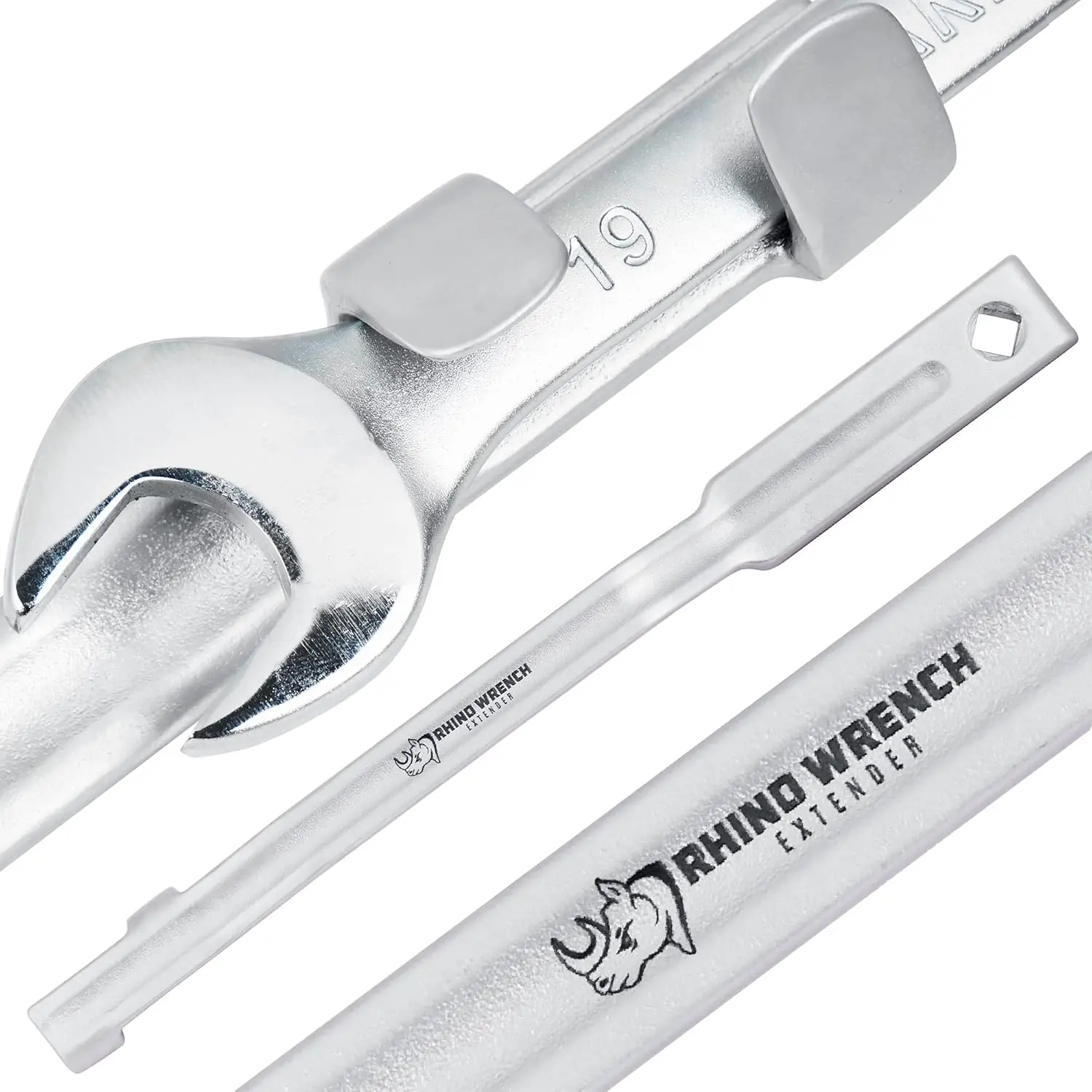 Rhino Wrench Extender Tool Bar - Extra-Long 15 Inch Wrench Extension for Maximum Leverage - Torque Multiplier with Non-Slip Gloves and Microfiber Towel - Solid Steel Tools ()