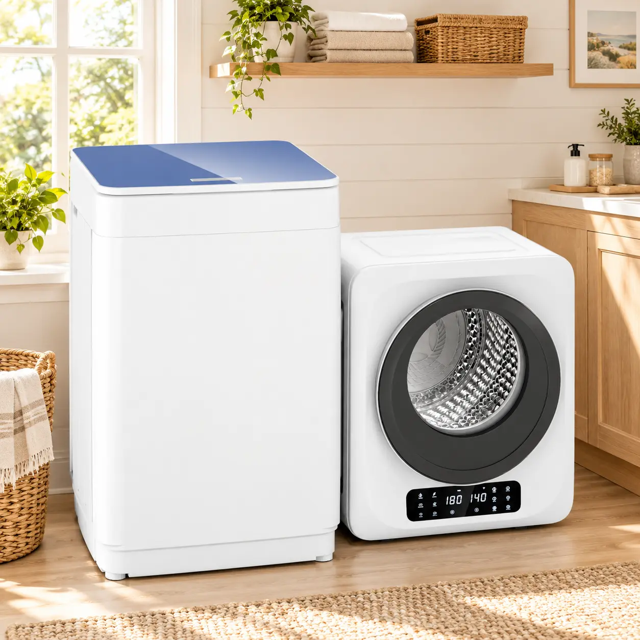 Auertech Portable Wash and Dry Combo Washer-Dryer, 20Lbs Fully Automatic High-Efficiency Multi-Function Unit, 1.8CuFt Compact Stainless Steel Appliance for Apartments, RVs (2 Packages), High Efficiency Washer-Dryers, Multi-Function Automatic Washer-Dryers