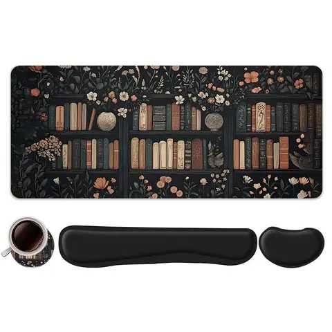 Vintage Floral Pattern Mouse Pad Set, Mouse Pad With Wrist Rest, Mouse Pad And Keyboard Wrist Rest & Coaster, Ergonomic Wrist Support, Computer Mat, Suitable for Home Office Gaming, Desk Accessories