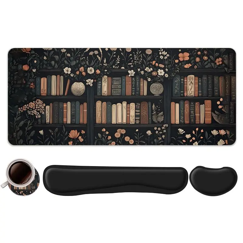 Vintage Floral Pattern Mouse Pad Set, Mouse Pad And Keyboard Wrist Rest & Coaster, Ergonomic Wrist Support, Computer Mat, Suitable for Home Office Gaming, Desk Accessories