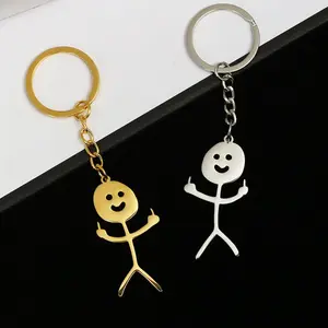 Funny Stainless Steel Doodle Keychain Middle Finger Akimbo Smiley Stickman Keyring for Him Her Boyfriend Christmas Gifts Gadgets