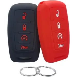 New Upgrade Silicone Rubber Key Fob Cover Compatible with 2019 2020 2021 2022 2023 2024 2025 Ram 1500 2500 3500 (Black Red)