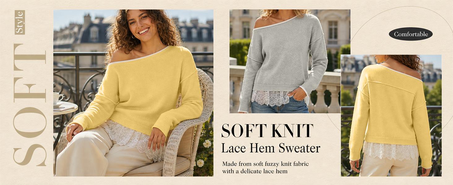 Fabric detail of Women's Relaxed Lace Boho Sweater in lace fabric