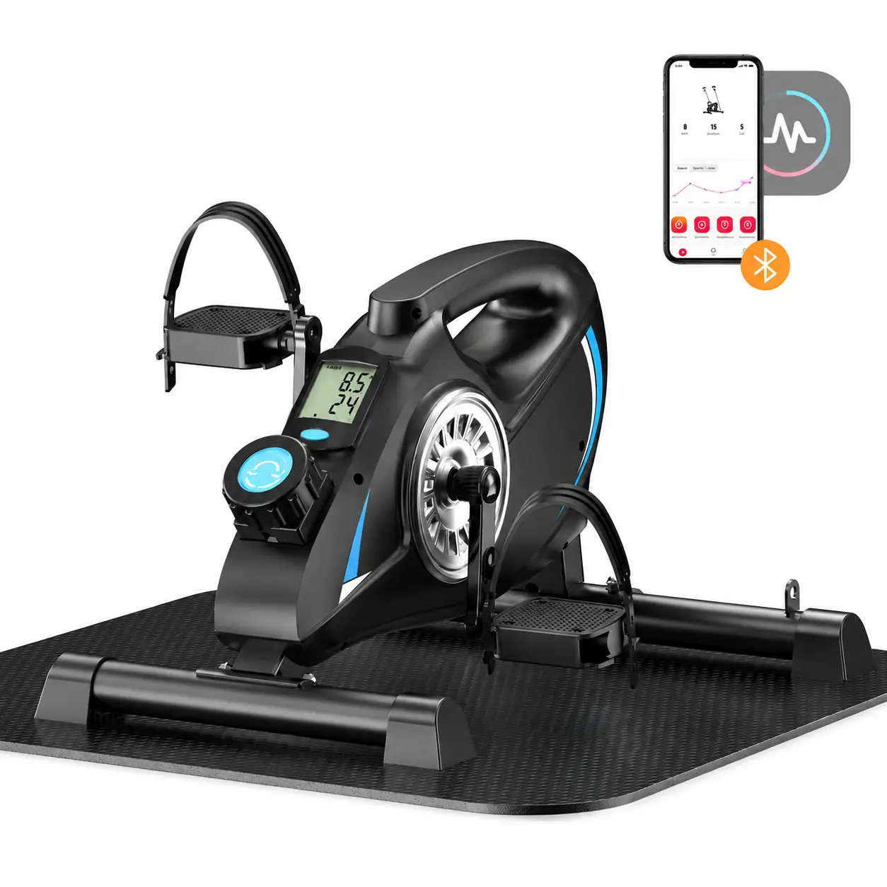 Unisex Silent Magnetic Mini Space-Saving At-Home Exercise Bike - Smooth Pedaling, Functional Cardio Fitness Equipment with 0 Resistance, Includes 2 Bands & Non-Slip Mat for Home/Office Use