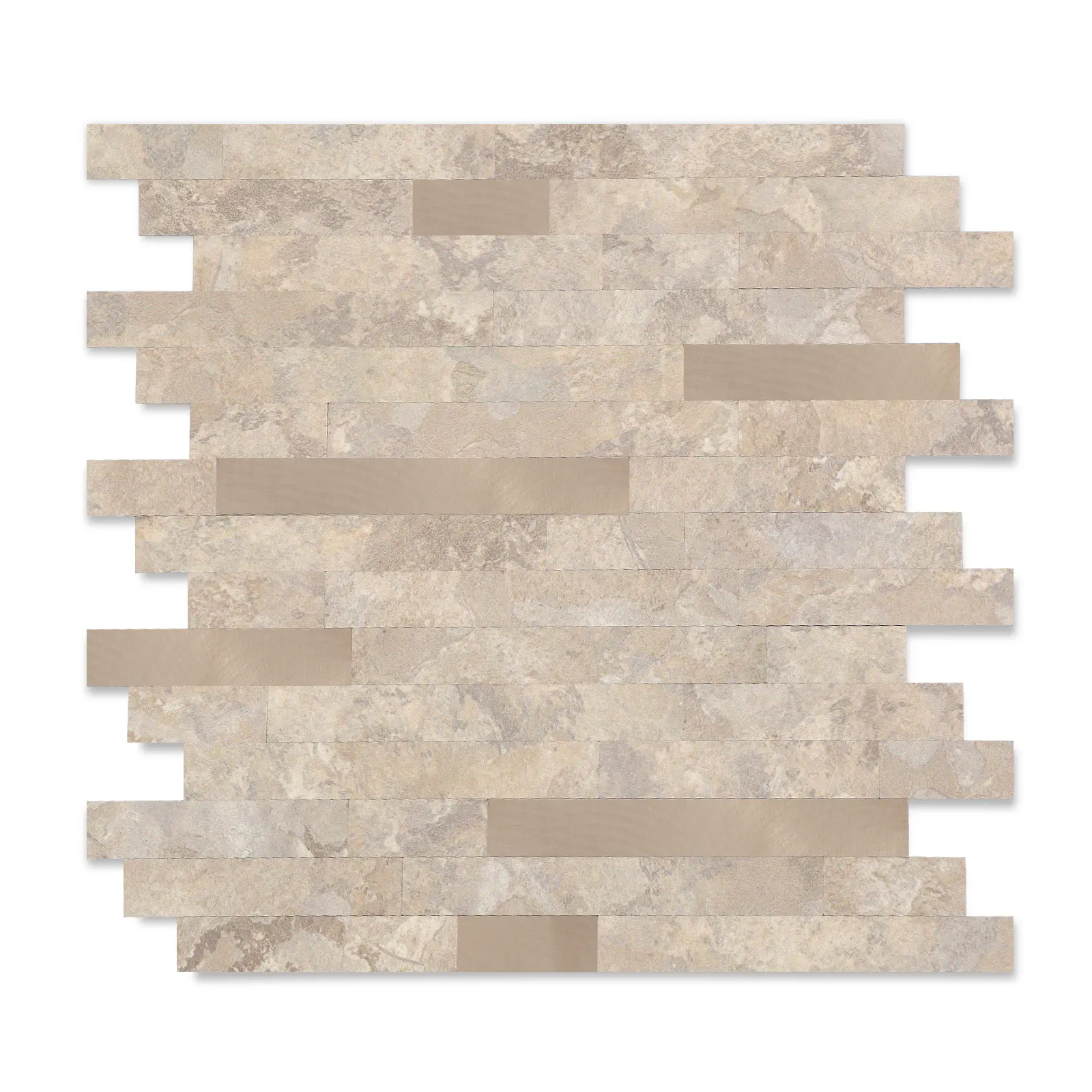 Yipscazo 10 Sheets Peel and Stick Stone Metal Tile Backsplash, Stick on Tiles for Backsplash Kitchen, Bathroom, Laundry Room, Camper, Fireplace (12'' X 12'', Beige Stone with Gold Metal)