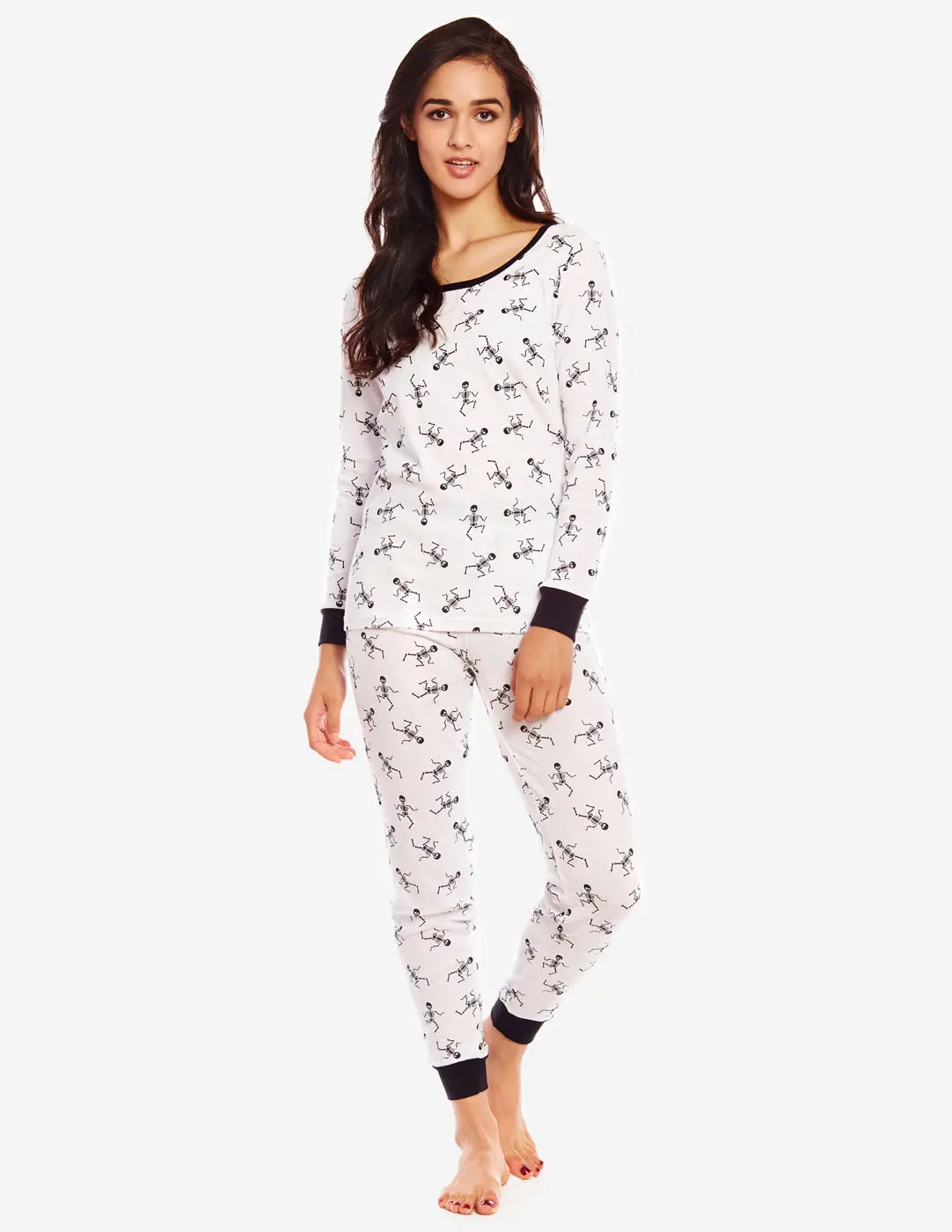 White Skeleton Long Sleeve Womens Pajama Set Loungewear Nightwear Womenswear Underwear
