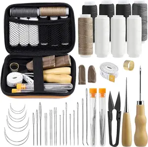 Leather Sewing Kit, 38 Pcs Leather Working Kit, Leather Sewing Upholstery Repair Kit with Large-Eye Stitching Needles, 8 Upholstery Thread, Leather Stitching Kit for Carpet Canvas DIY Sewing Repair