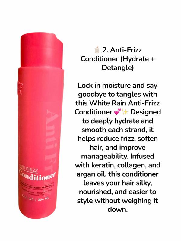 3-pc volumizing/frizz white rain shampoo,conditioner, and leave-in Set for Haircare