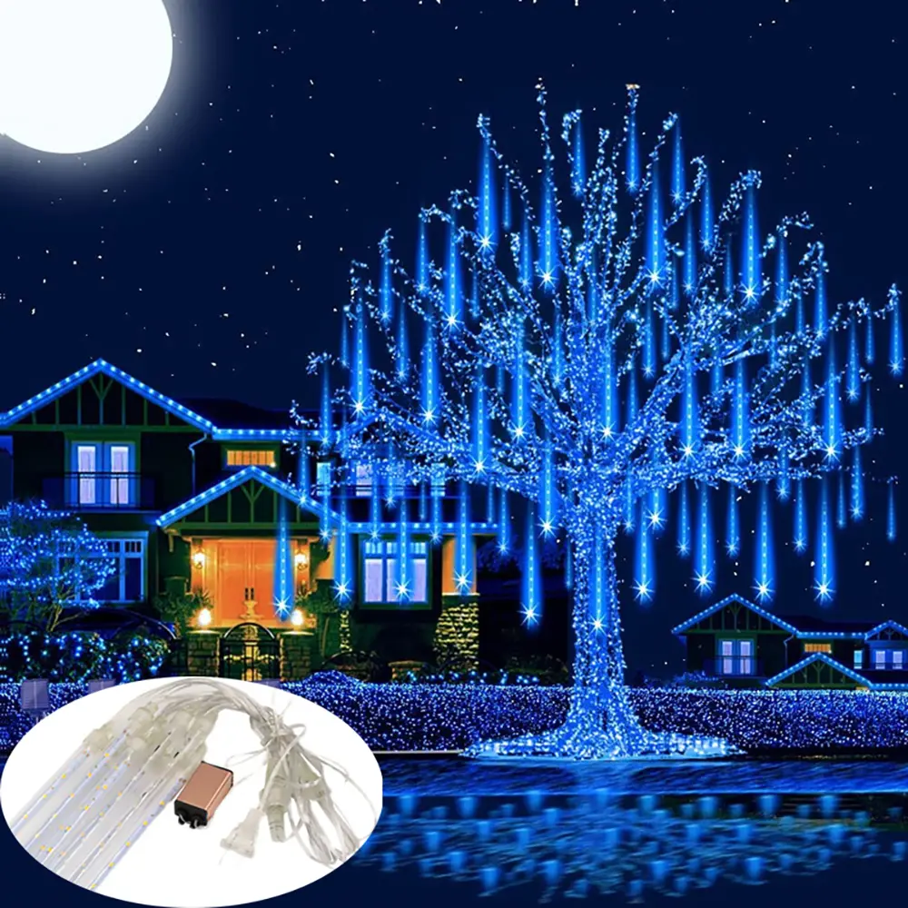 30CM LED Meteor Shower Rain Lights Waterproof Falling Raindrop Fairy String Light Christmas Holiday Party Patio Decor Outdoor Led Street Garland Lamp