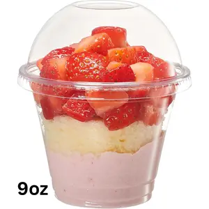 9 oz. - 50 Count Clear Plastic Cups With Dome Lids (No Hole), Fruit Cups with Lids for Party - Perfect for Smoothies, Milkshakes, and To-Go Beverages