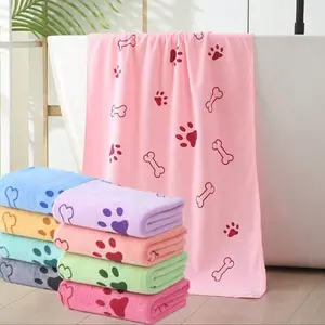 Soft Absorbent Microfiber Pet Towel, Cute Paw Printing Design, Quick Drying Cartoon Bath Towel, Suitable for Cats, Kitten, Dogs, Puppy Grooming, Grooming Supplies