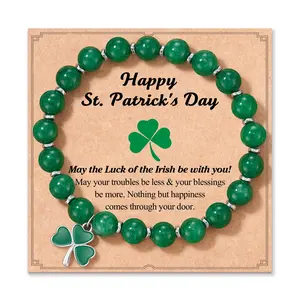 St Patricks Day Bracelets for Women Girls with Design Cards Clover Charm Beaded Bracelet for St Patricks Day Gift Festive Costume Party Accessory