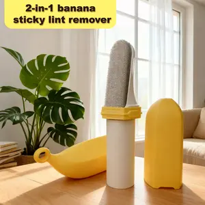Buy 1 Get 1 Free! Dual-Sided Lint Roller, Reusable Pet Hair Remover for Furniture, Car, Clothes - Portable Mini Hair Roller with Banana Design.