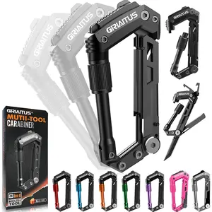 Carabiner Multitool 8-in-1 EDC Carabiners Pocket Knife, Serrated Knife, Rope Cutter Screwdriver, Can Bottle Opener, Ruler, Survival Gear for Camping Climbing, Christmas Gifts for Men Women (Black)