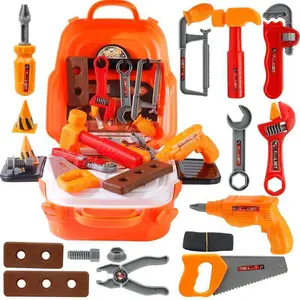 kid tool Kit Set with Backpack, 22 PCS Toddler Pretend Tools with Electronic Toy Drill, Safety Helmet & DIY Parts, Toys for 3+Year Old Boys bench Play Tool Set with Drill construction kit