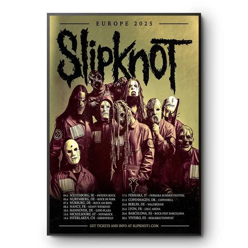 Slipknot Europe 2025 Tour Poster Concert Dates Print Unframed, Slipnot band Music Decor For Fan,  Wall Art, Wall decor, Birthday Gift.