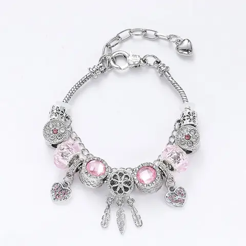 Women's Cute Pink Fashion Beaded Bracelet - Personalized Adjustable Heart Charm Jewelry, Bracelets for Women, Ideal Gift Accessory