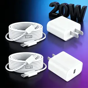 20W Super Fast Charger, 2-Pack Type C - C Fast Charging Blocks with 10/6 Feet Long C-to-C Cables, Compatible with 17 Air/17 Pro/16 Pro,