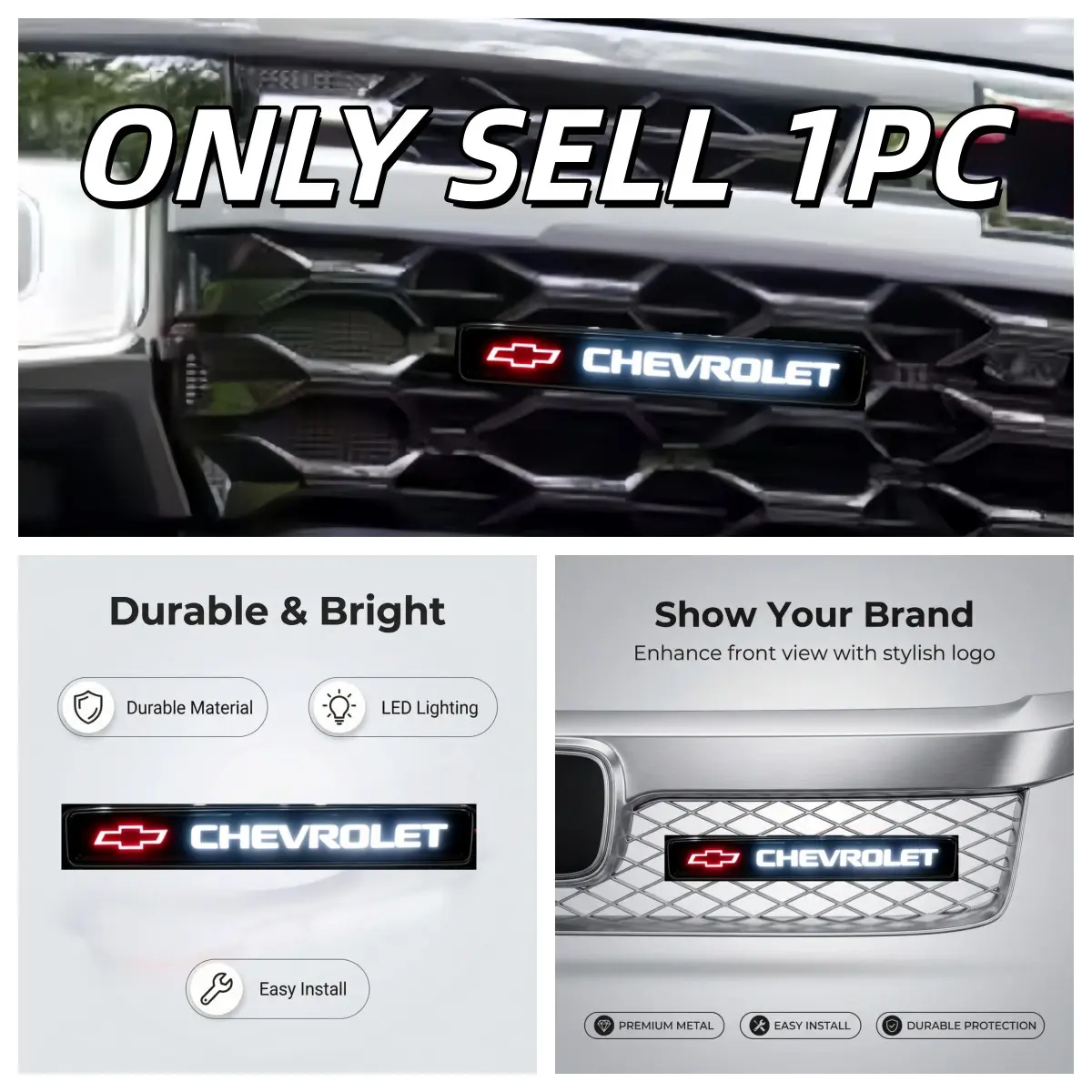 Plug-And-Play LED Grille Emblem Light with Stylish Logo for Chevrolet Models, Fits Tahoe/suburban/trailblazer, No Drilling Required, Easy Installation, Vehicle Exterior Decoration, Automotive Decoration, Luminous Emblem, Stylish Car Merch