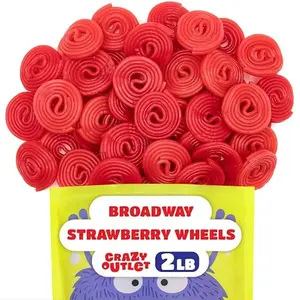 Broadway Wheels - 2 Pound Bulk Bag - Strawberry Licorice Candy - Red Licorice Wheels - Old Fashioned Candy - Chewy and Fruity Nostalgic Strawberry Rolls