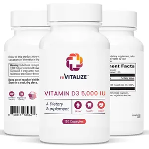 reVITALIZE Vitamin D3 5000 IU Supplement for Immune Support & Bone Health - 120 Softgels Healthcare Fitness Dietary Edible Calcium Muscle Healthy Natural Bathroom Optimum