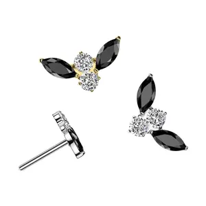 20G/18G/16G Marquise Bat Wings Threadless Flat Back Studs • Push Pin Labret • Flat Back Earring • Tragus Stud • Flat Back Upper Ear Stud • Helix Stud • Ear Cartilage Stud • Threadless Earring • Bat Stud • Implant Grade Titanium • Silver • Gold