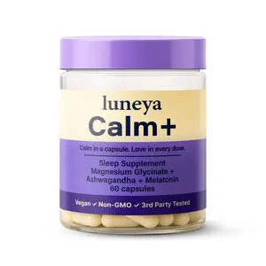 Luneya Calm+ Sleep Supplement | Magnesium Glycinate, Ashwagandha & Melatonin | Vegan, Non-GMO | 60 Capsules